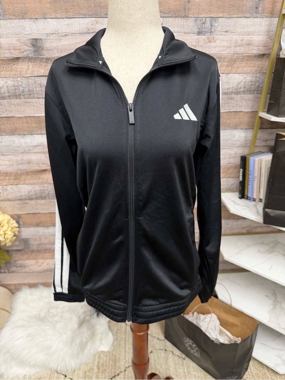 Adidas Black With Three White Stripe Jacket S